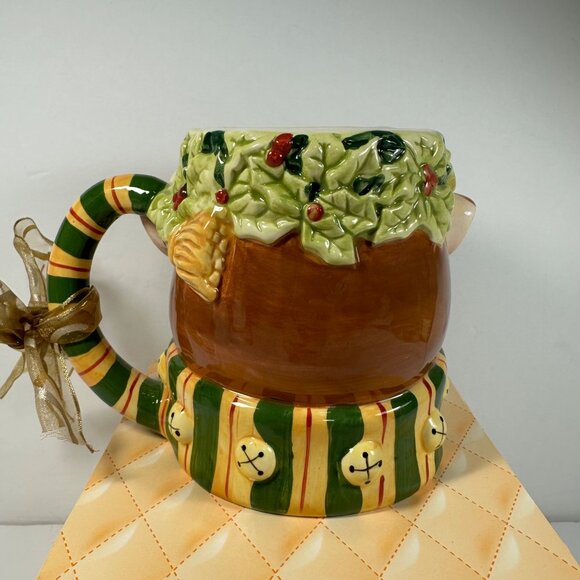 Hand-Painted Ceramic Reindeer Festive Holiday Mug By Susan Winget 14oz Christmas - Picture 4 of 7